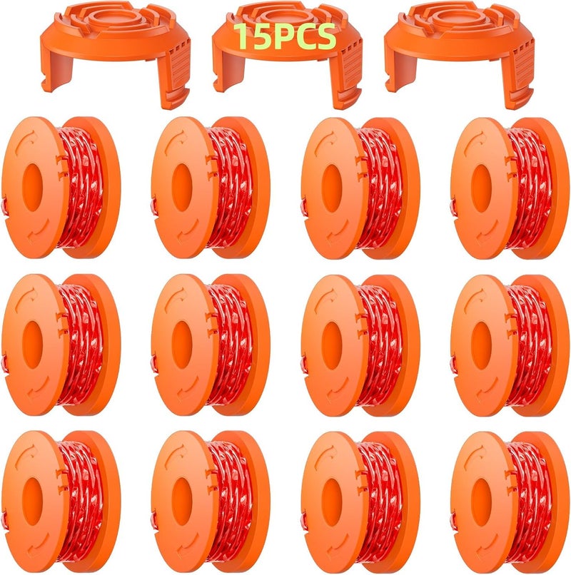 Eventronic 15 Pack WA0010 Replacement Trimmer Line Spool Compatible with Worx, 10ft .065 inch, Compatible with Worx String Trimmers (12 Line spools+3 Cap) - Image 1